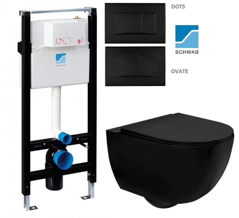 Zestaw Stelaż WC Schwab + przycisk Black + WC Carlo Flat Black Mat REA (1)