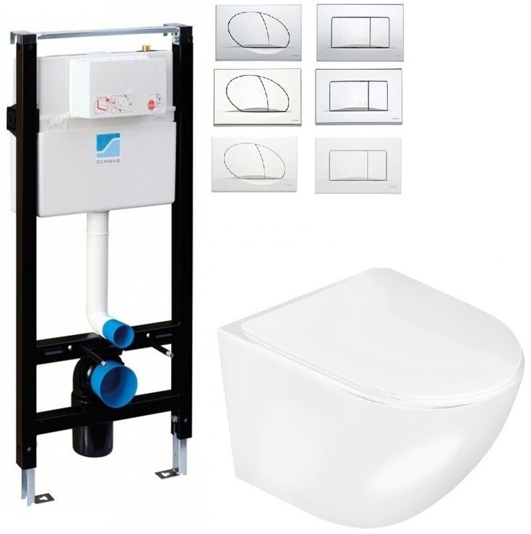 Zestaw Stelaż WC Schwab Basic 189 +  Przycisk + miska WC Delos Kerra (1)