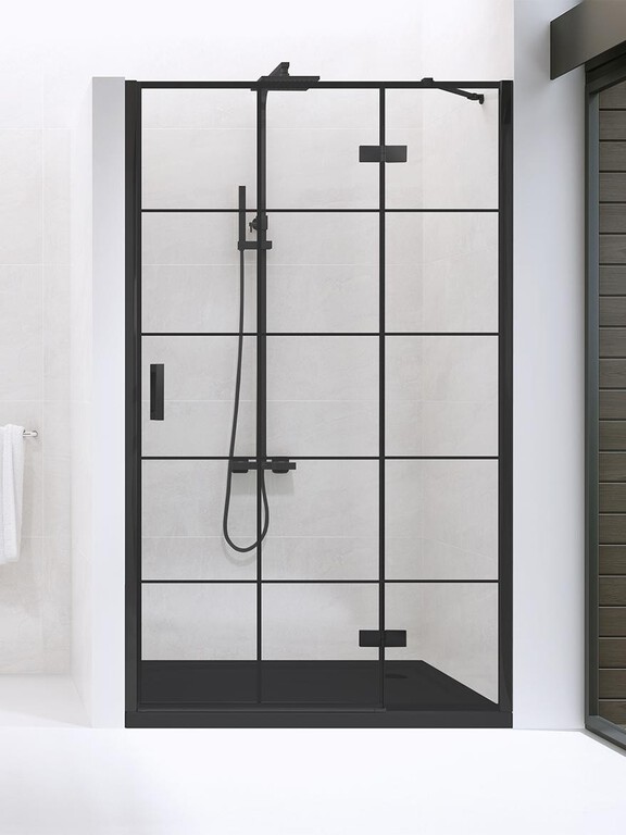 Drzwi prysznicowe uchylne New Renoma Black Kratka PRAWE New Trendy (1)