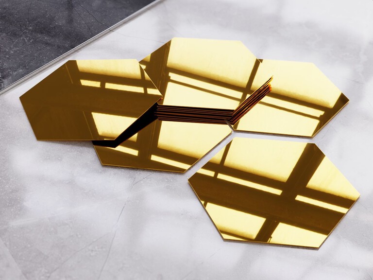 Samoprzylepne heksagony ze stali nierdzewnej Złoty Połysk x 9 (1)